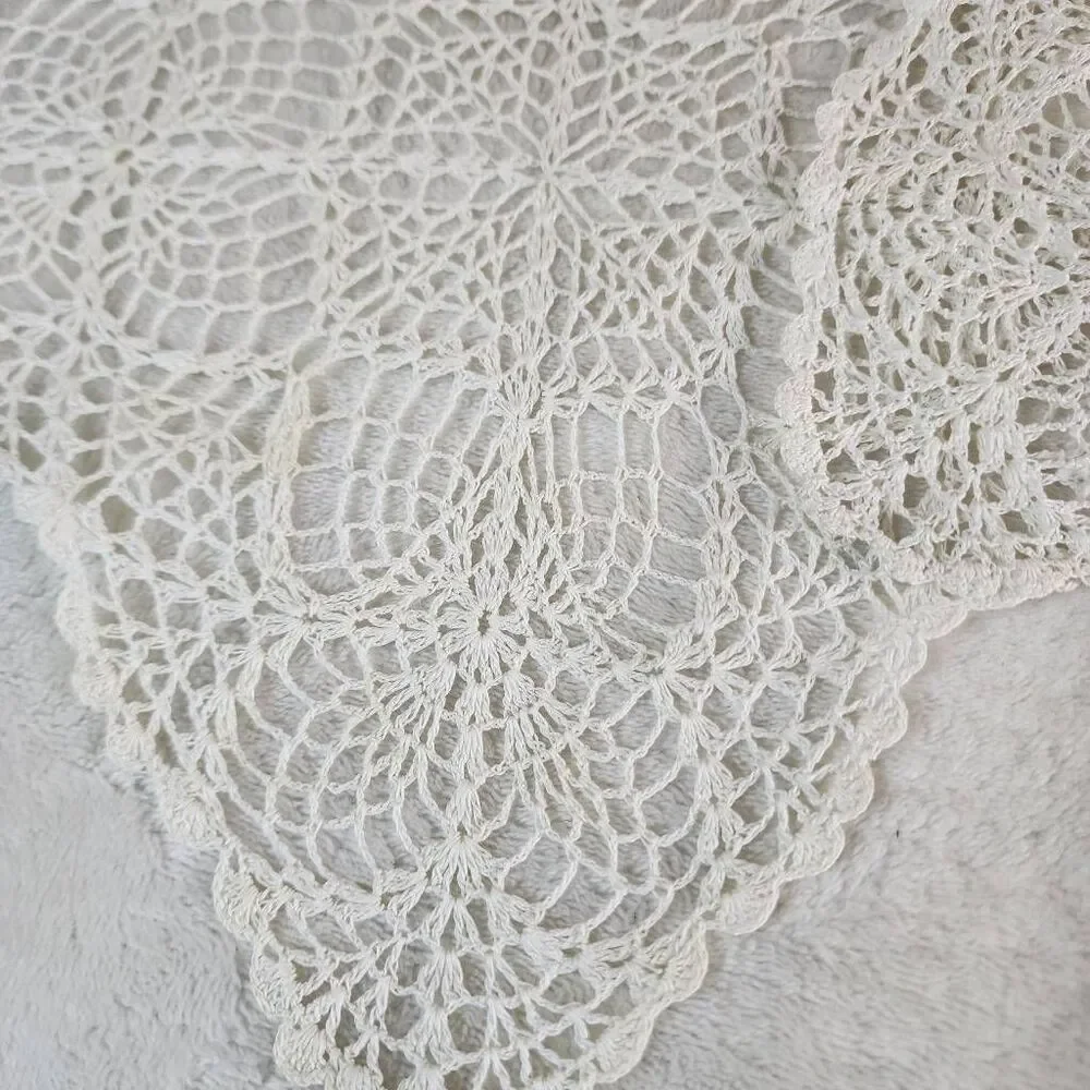 Vintage Crocheted Set of Two White Table Runners